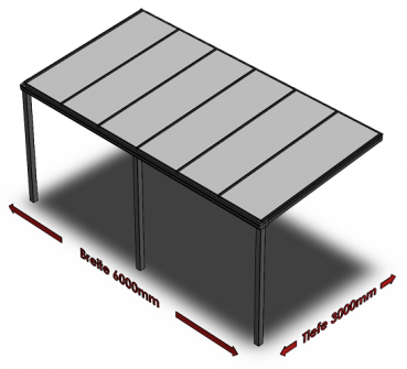Preview: Überdachung mit 16 mm Polycarbonat, 6 x 3 m